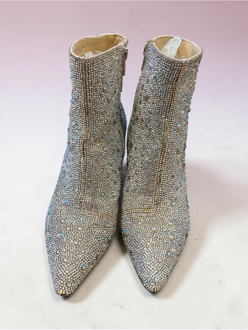 Betsey Johnson Silver Crystal Pointed-Toe Ankle Booties